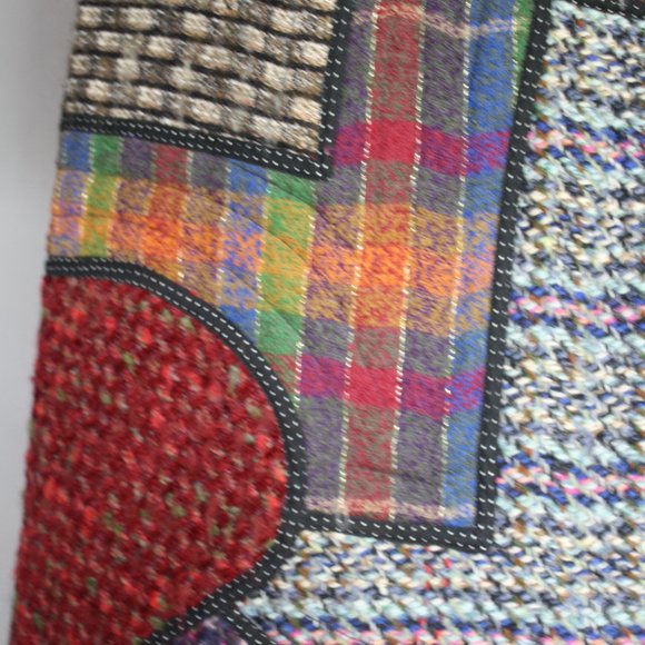 Vintage Koos Van Den Akker Women’s wool Coat Quilted Patchwork 80s sz 10, SMALL - Picture 11 of 12